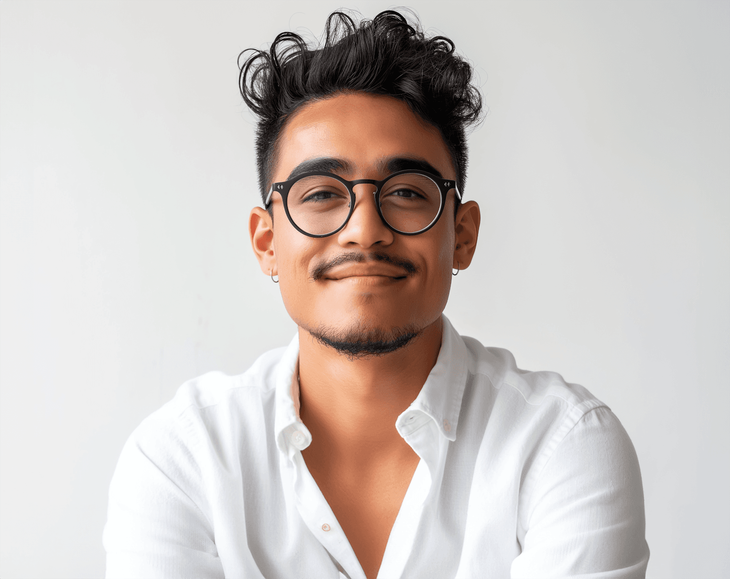 Leo Marquez smiling in a white shirt and round glasses